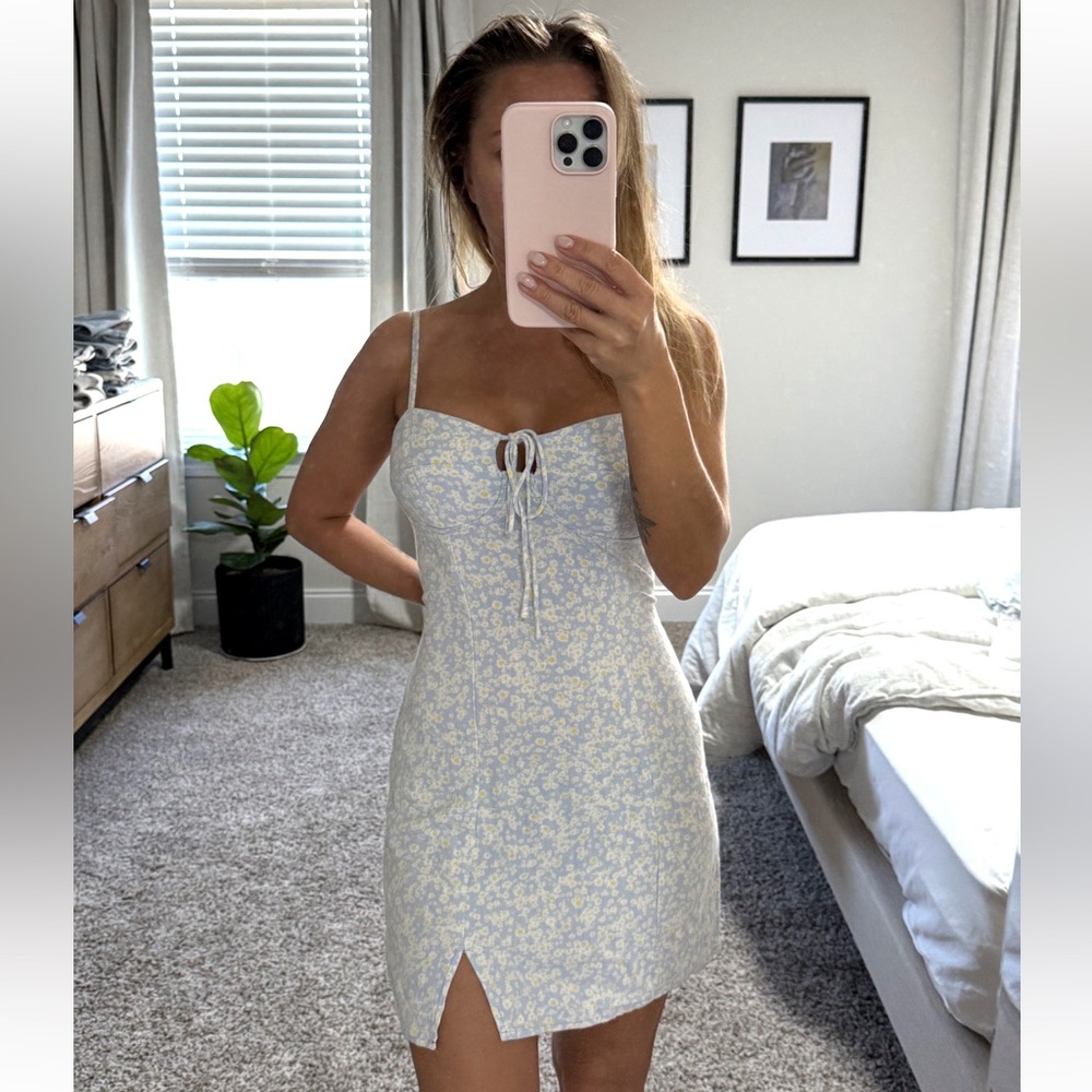 Aeropostale Light Blue Floral Tie-Front Mini Dress
